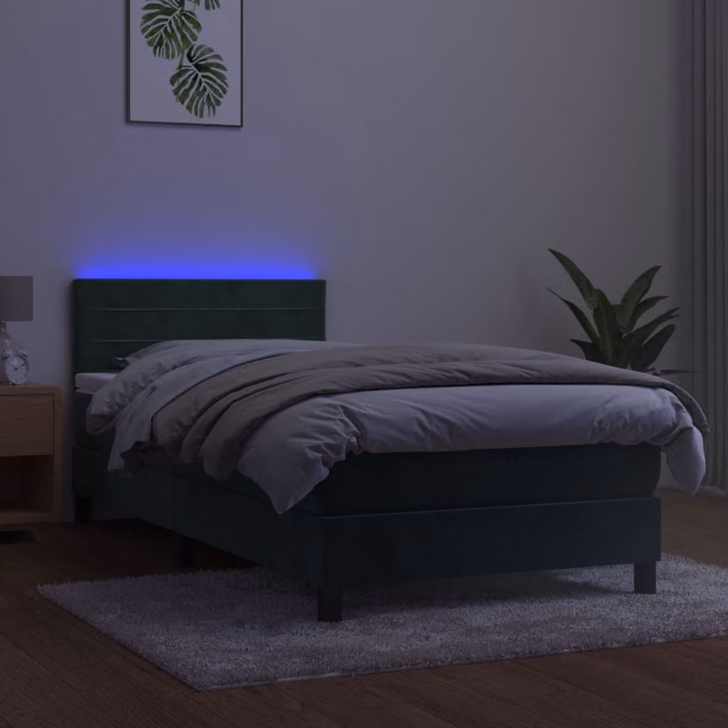 Maison Exclusive - Letto a Molle con Materasso e LED Verde Scuro 90x190 cm Velluto