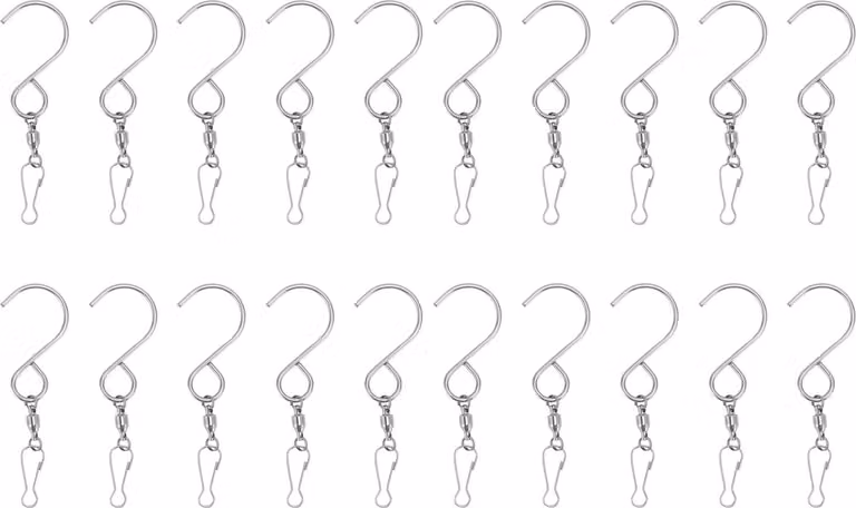20 ganci a S per girandole, rotazione a 360 gradi, acciaio inossidabile 304, doppia clip, ganci per piante, argento