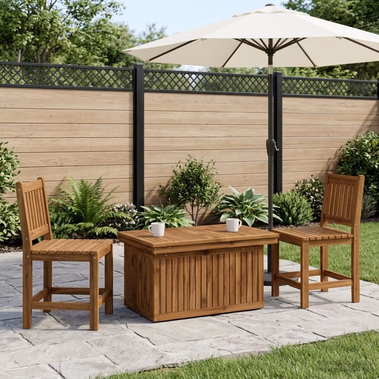Sedia da giardino vidaXL in legno di acacia marrone con altezza regolabile e contenitore per cuscini