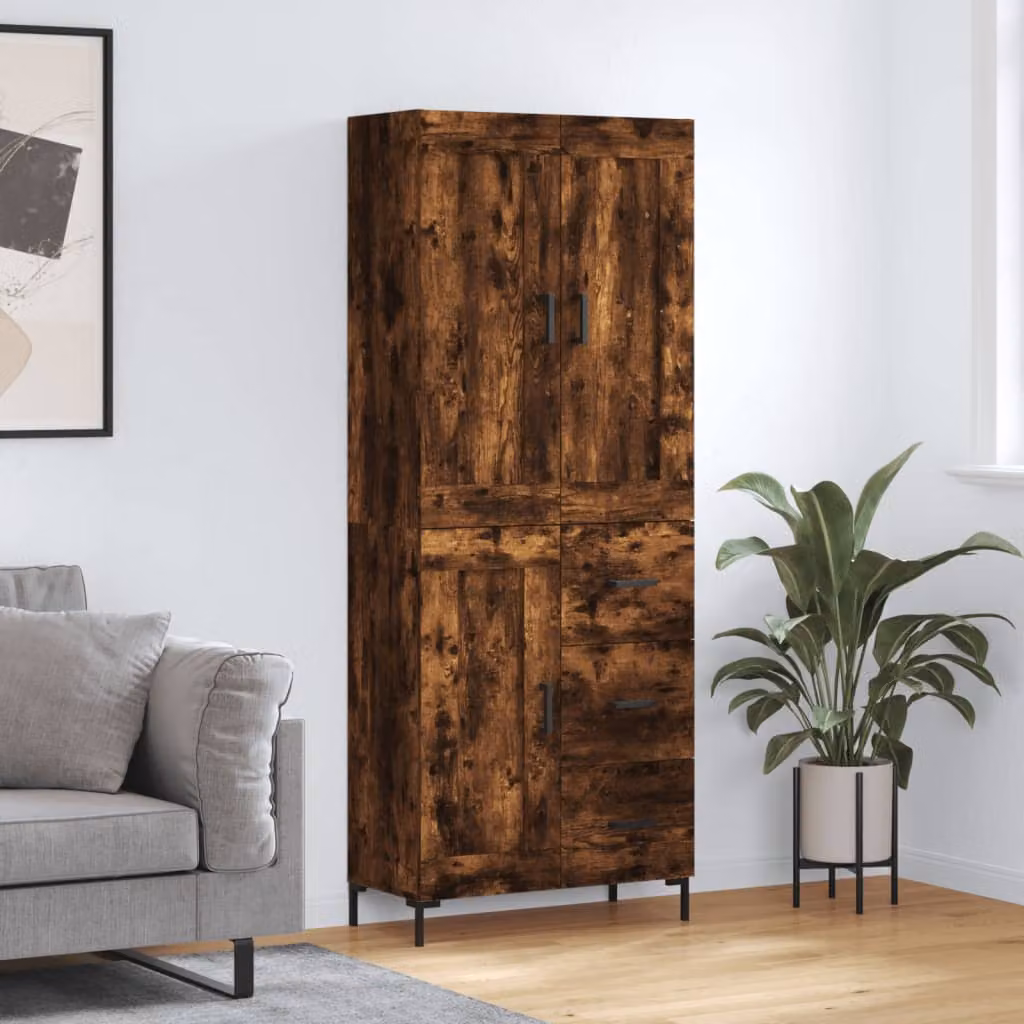 Credenza vidaXL in Rovere Fumo con Ante a Battente e Ripiani Interni, L/P/H: 69,5 x 34 x 180 cm