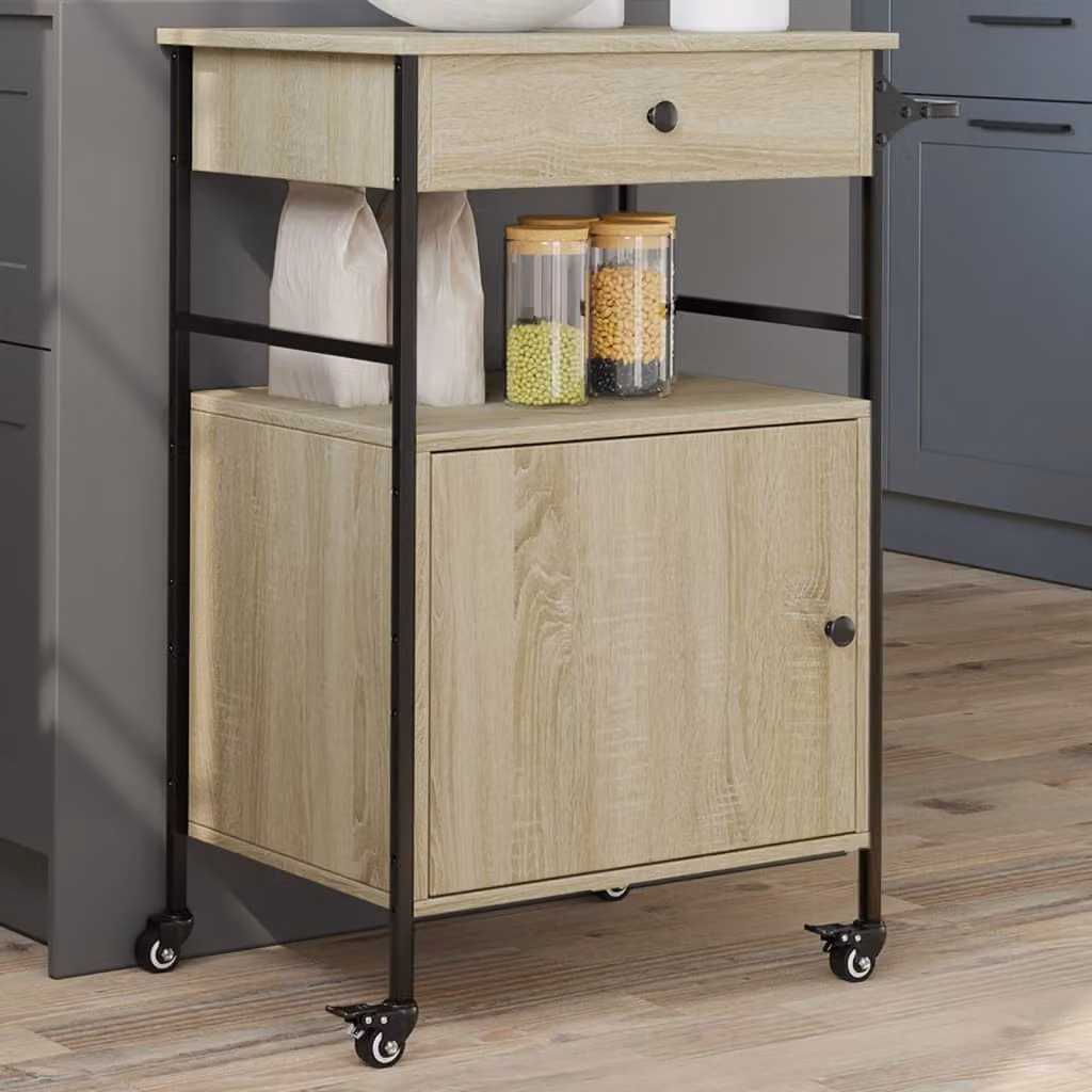 vidaXL Carrello da Cucina in Legno Rovere e Metallo Stile Industrial, L/P/H: 56 x 43 x 89,5 cm