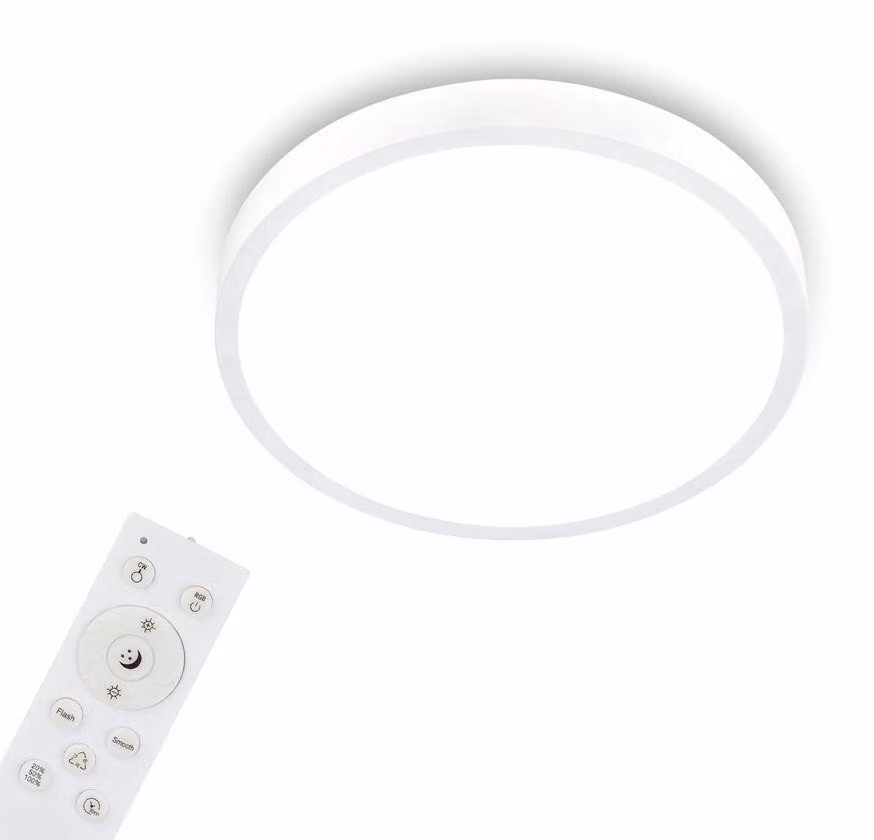 BRILONER - Lampada da soffitto a LED RGBW, Lampada da soffitto a LED dimmerabile, colori di luce colorati, bianco neutro, lampada da parete, telecomando, bianco, Ø380x50 mm