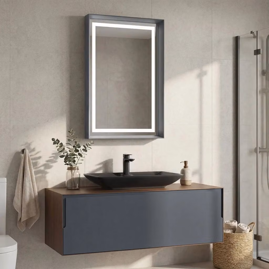 Set mobile lavabo con specchio Craft 120 HANAH HOME, moderno con illuminazione LED, Noce e Antracite, L 120 x P 50 x H 40 cm – 2