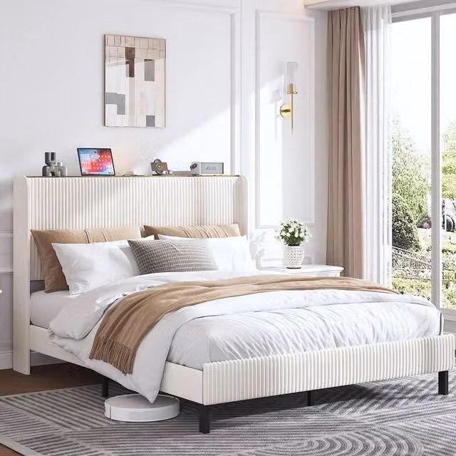 Letto Contenitore Imbottito 160x200cm - Xylo - Testiera Tessuto con Design Anti-Scorcio