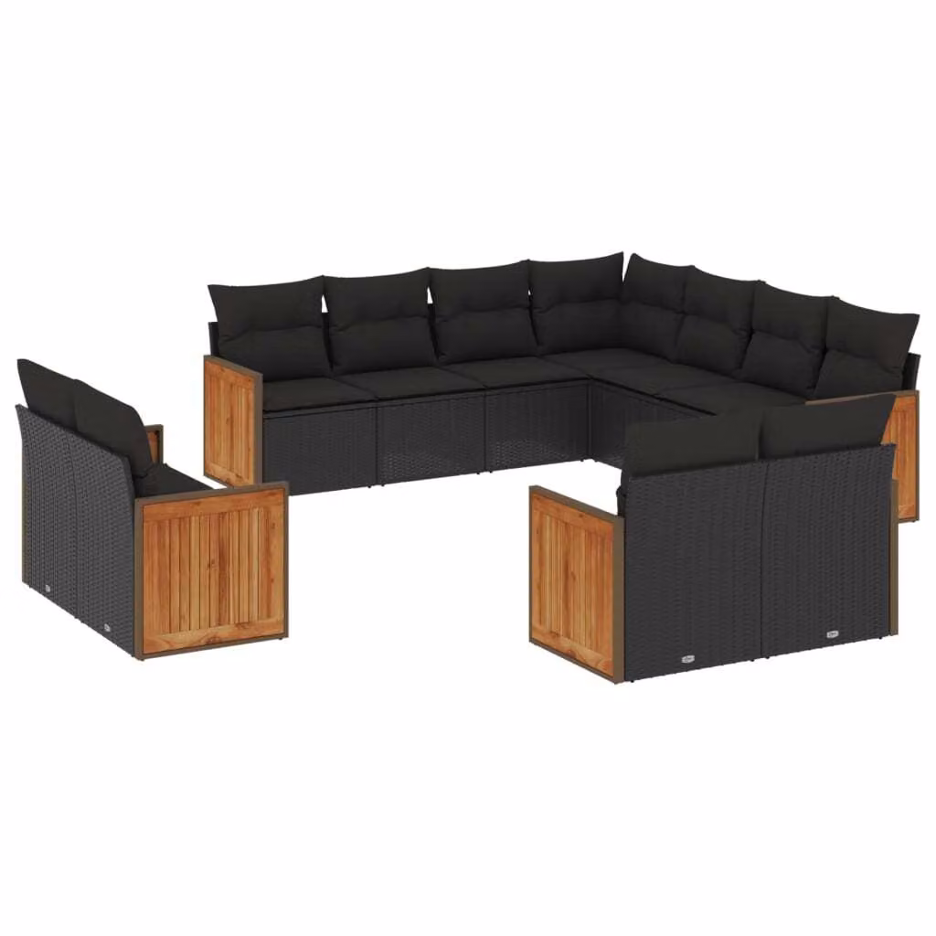 Set Divani da Giardino 11 pz con Cuscini in Polyrattan Nero
