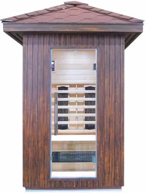 Sauna a infrarossi da esterno Relpunt Nasha con tegole canadesi, colore marrone, L/P/H: 120 x 120 x 250 cm