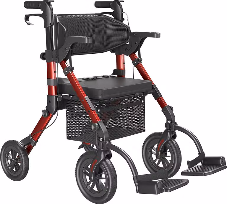 Ausilio per la mobilità, design pieghevole, sedile regolabile, rosso