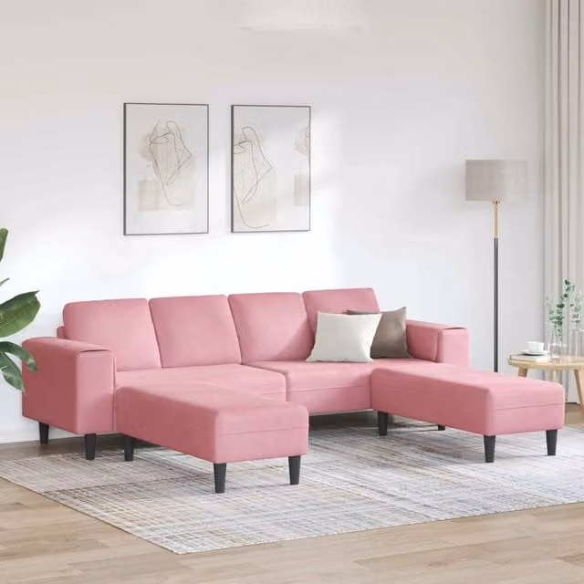 Divano angolare moderno vidaXL in tessuto rosa e nero con cuscini per il tuo soggiorno