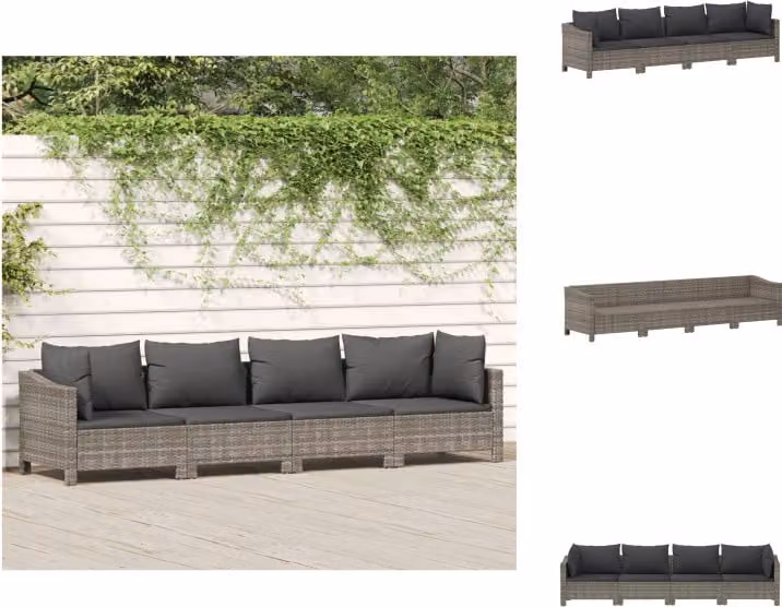 vidaXL set 4 pezzi con cuscini in poly rattan grigio - Set di mobili da giardino