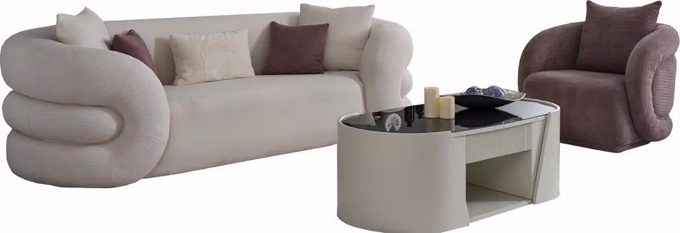 Luxus Couchgarnitur Sofa 3 sitzer Sessel Dreier Couch Weiß Graurosa