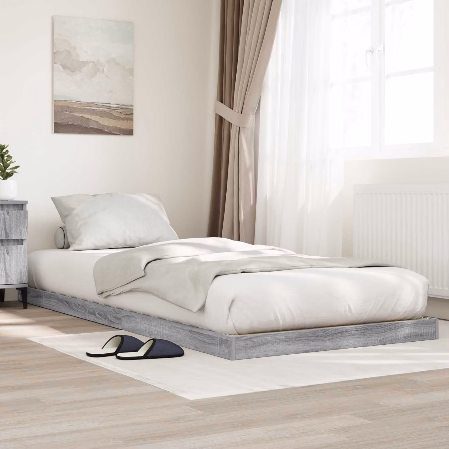 Struttura letto a terra vidaXL in legno Grigio Sonoma, L: 80 cm, P: 200 cm, H: 79,5 cm