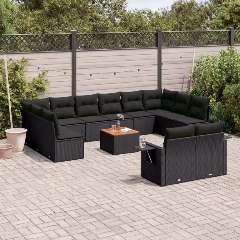 Maison Exclusive - Set Divani da Giardino 13pz con Cuscini Nero in Polyrattan