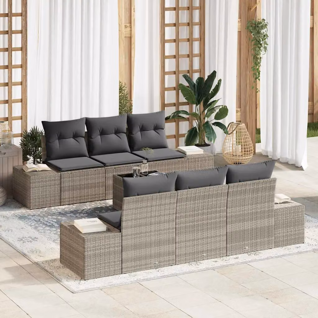 Set Divano da Giardino vidaXL 7 Pezzi a Forma di U Grigio con Cuscini e Tavolino da Caffè in Polyrattan e Acciaio – 1
