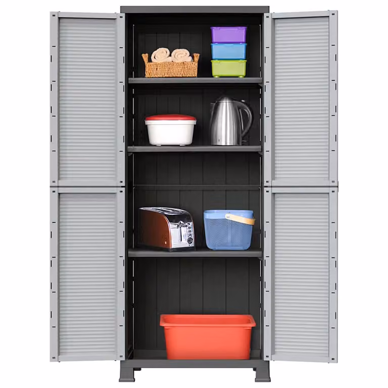 Armadietto a muro vidaXL in plastica grigia con ante a battente e serratura, L: 68 cm, P: 39 cm, H: 171,5 cm