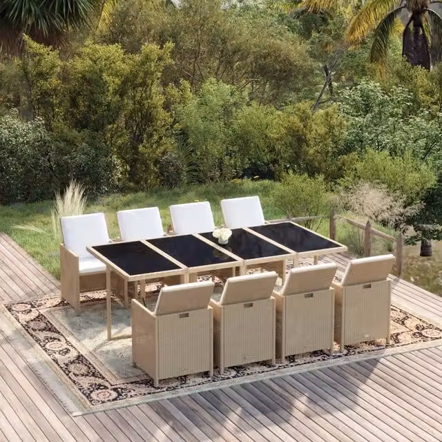Set da Pranzo da Giardino 9 pz con Cuscini in Polyrattan Beige 3095569