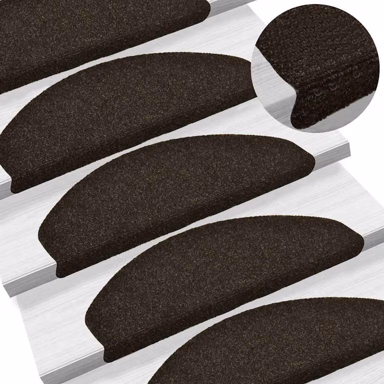 vidaXL Set di 15 tappetini autoadesivi per scale semicircolari grandi, marrone scuro, L: 65 cm, P: 21 cm, H: 4 cm