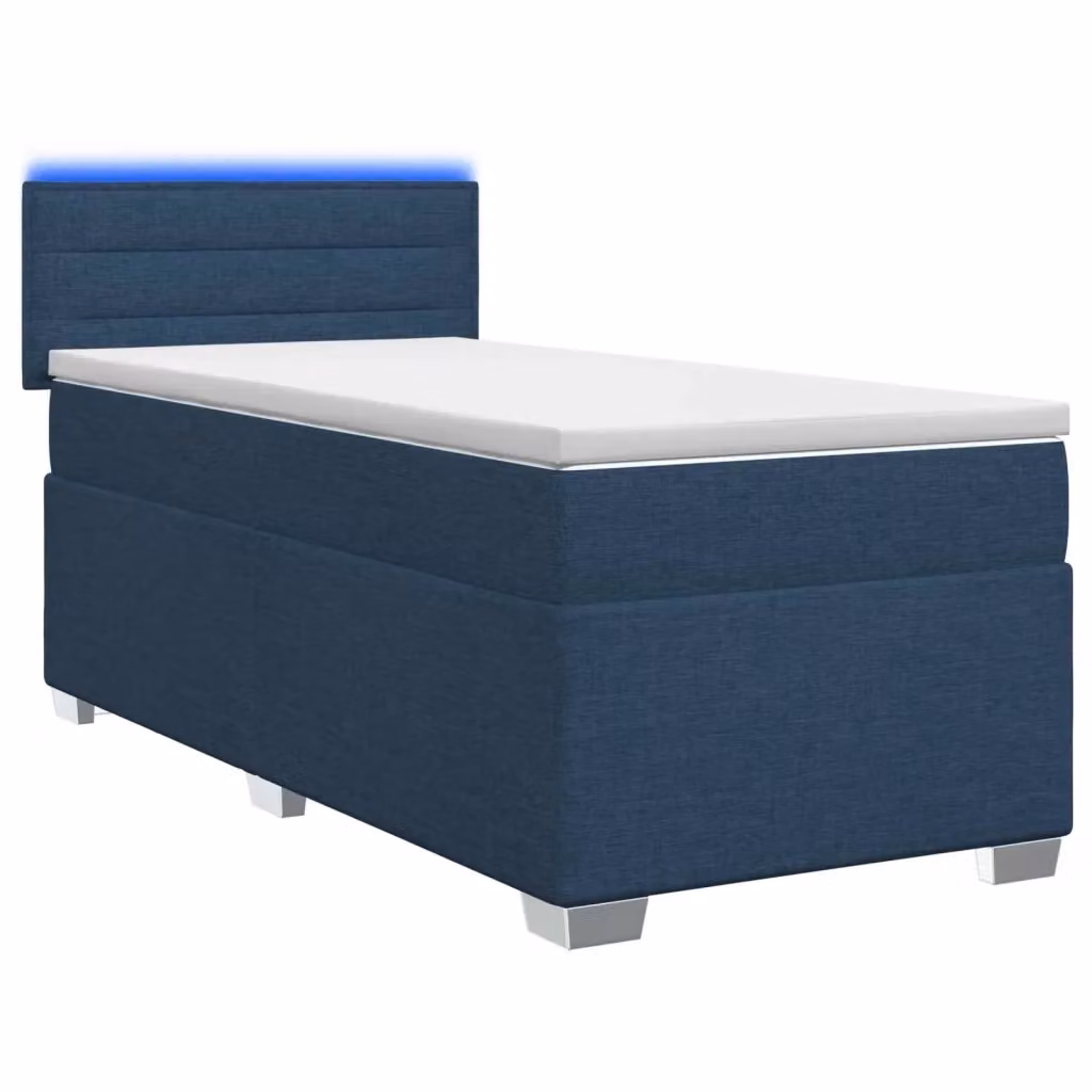 Letto moderno vidaXL con Box Spring, materasso ibrido e illuminazione LED blu, dotato di porta USB e base sollevabile, L/P: 100 x 200 cm, bianco e blu – 2