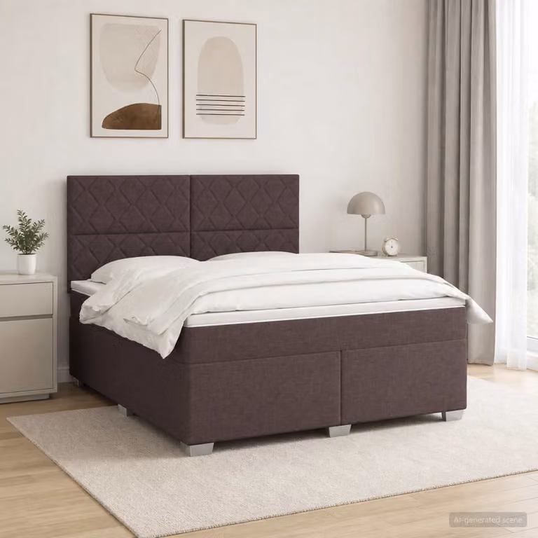 Letto box spring con materasso vidaXL in tessuto marrone scuro con illuminazione sottostante e porta USB L/P/H: 200 x 160 x 76,5 cm