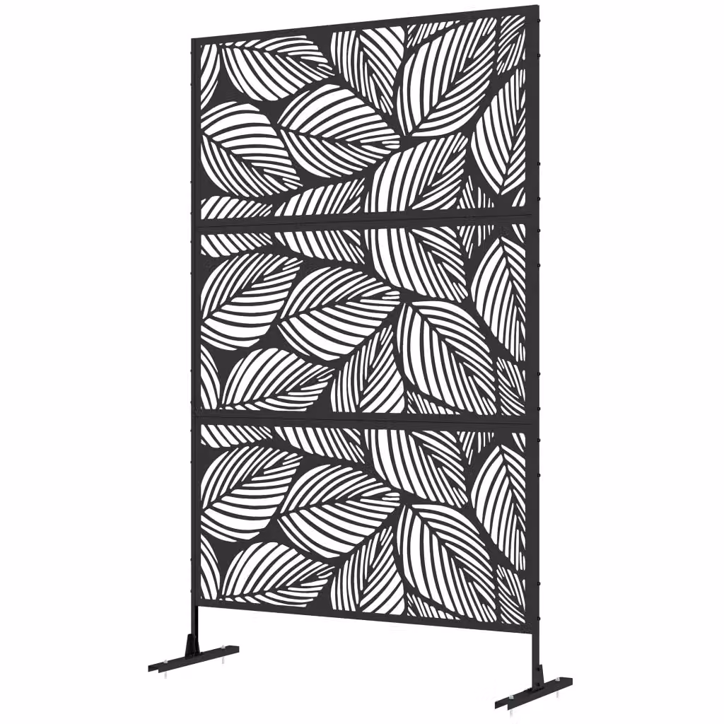 Paravento decorativo da giardino XYLO in acciaio traforato con design a foglie, colore nero, L: 122 cm, H: 198 cm – 2