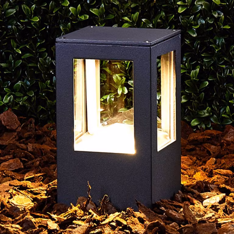 Lucande Lampioncino LED Nicola, 20 cm, antracite, IP54 Nicola, Nero, Alluminio, Moderno, Lampada LED da esterni