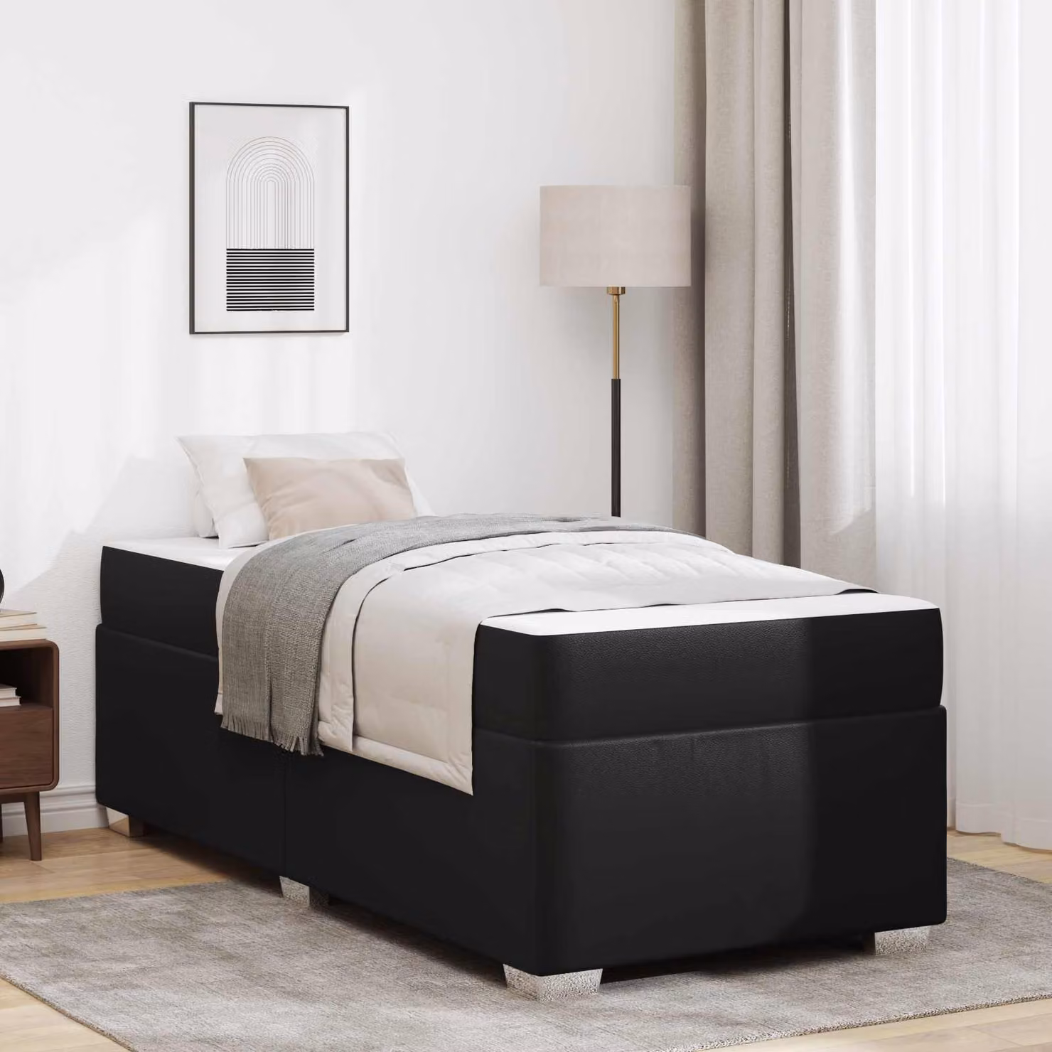 vidaXL Struttura del letto moderna in tessuto nero con doghe in legno L/P/H: 200 x 100 x 66 cm – 1