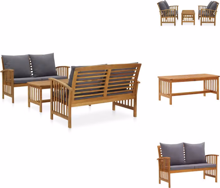 vidaXL Set di 3 pezzi da giardino con cuscini in legno massiccio di acacia - Set di mobili da giardino