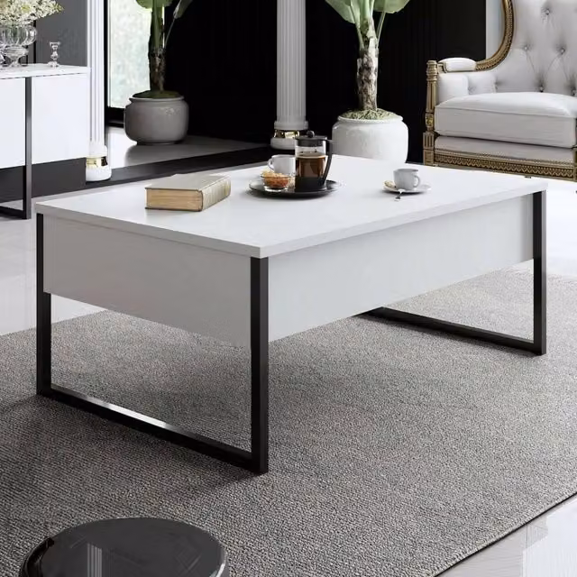 Tavolino da salotto moderno DMORA rettangolare Bianco e Nero L: 60 cm, P: 90 cm, H: 40 cm – 1