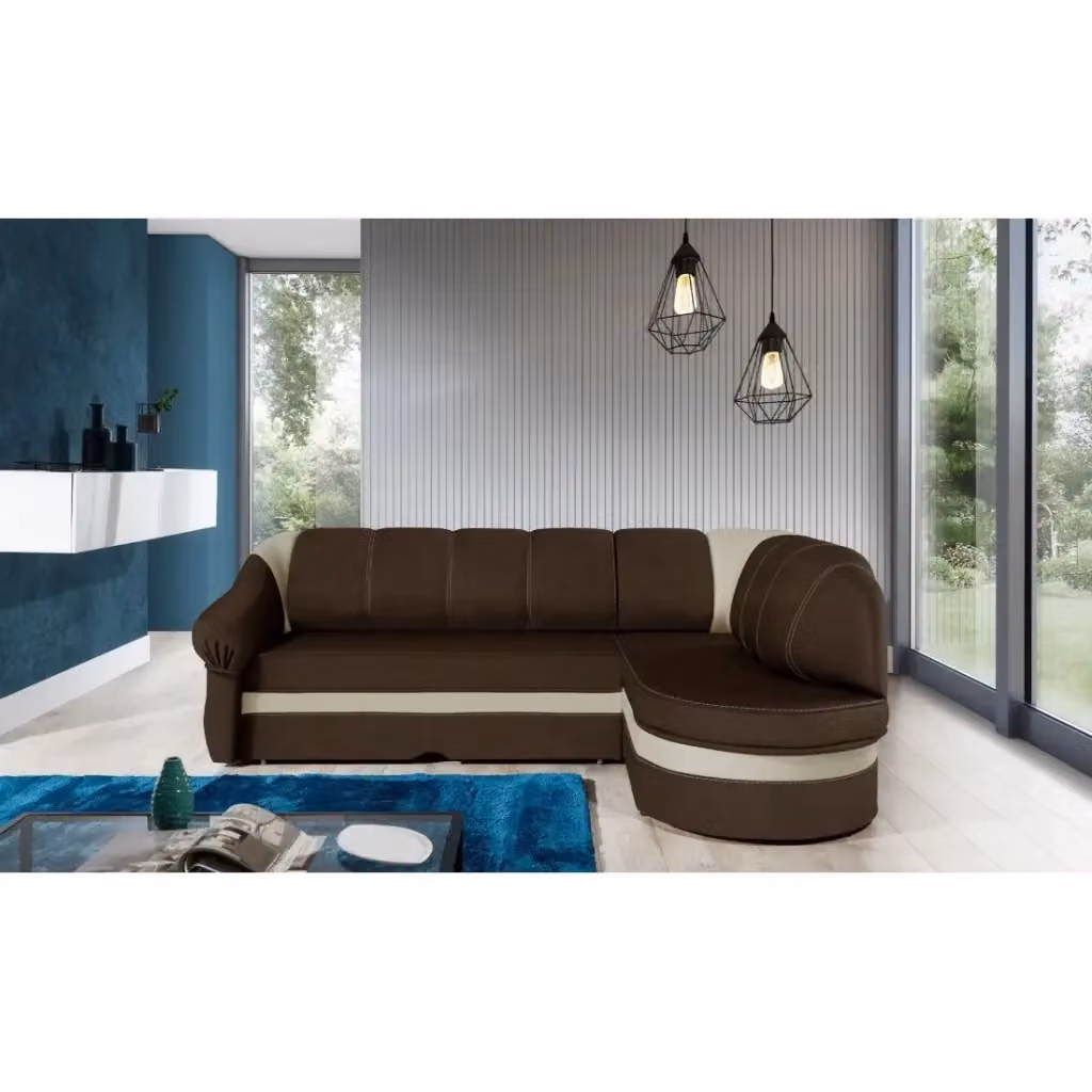 Divano angolare destro trasformabile BENANA MEUBLORAMA marrone e beige con contenitore L/P/H: 250 x 180 x 85 cm – 2