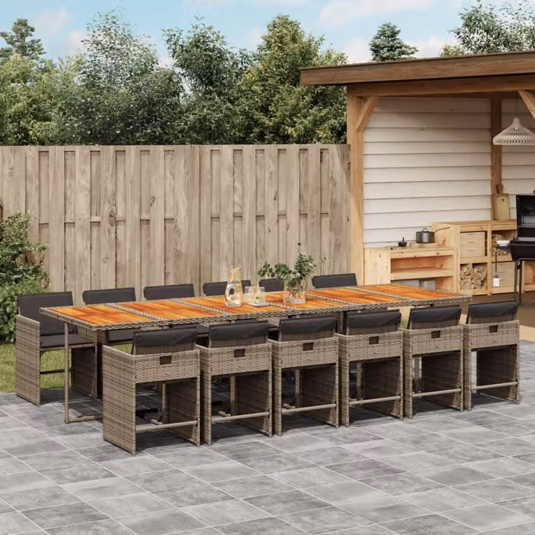 Maison Exclusive - Set da Pranzo da Giardino 13pz con Cuscini Grigio in Polyrattan