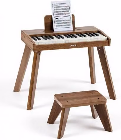 Pianoforte Giocattolo per Bambini VEVOR in Legno con 37 tasti, Mini Set di Strumenti Musicali Educativi con Suono Realistico e Doppia Alimentazione, Colore Noce, L/P/H: 66 x 40,5 x 55 cm
