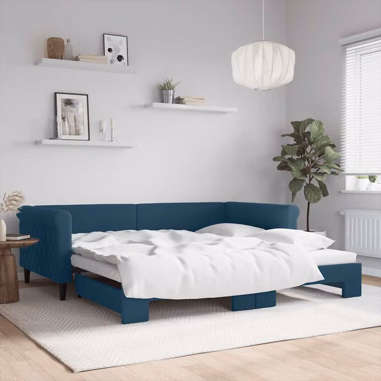 vidaXL Divano Letto con Letto Estraibile in Velluto Blu L: 229 cm, P: 100 cm, H: 68 cm