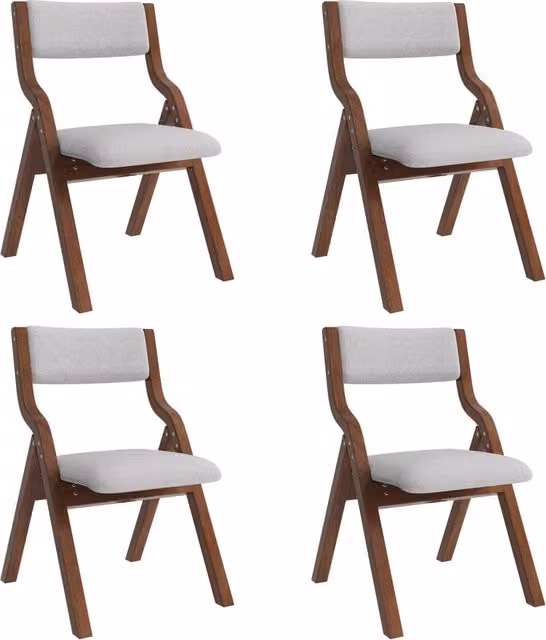 Set da 4 sedie pieghevoli in legno massello con rivestimento in lino grigio, comode e salvaspazio per sala da pranzo e soggiorno