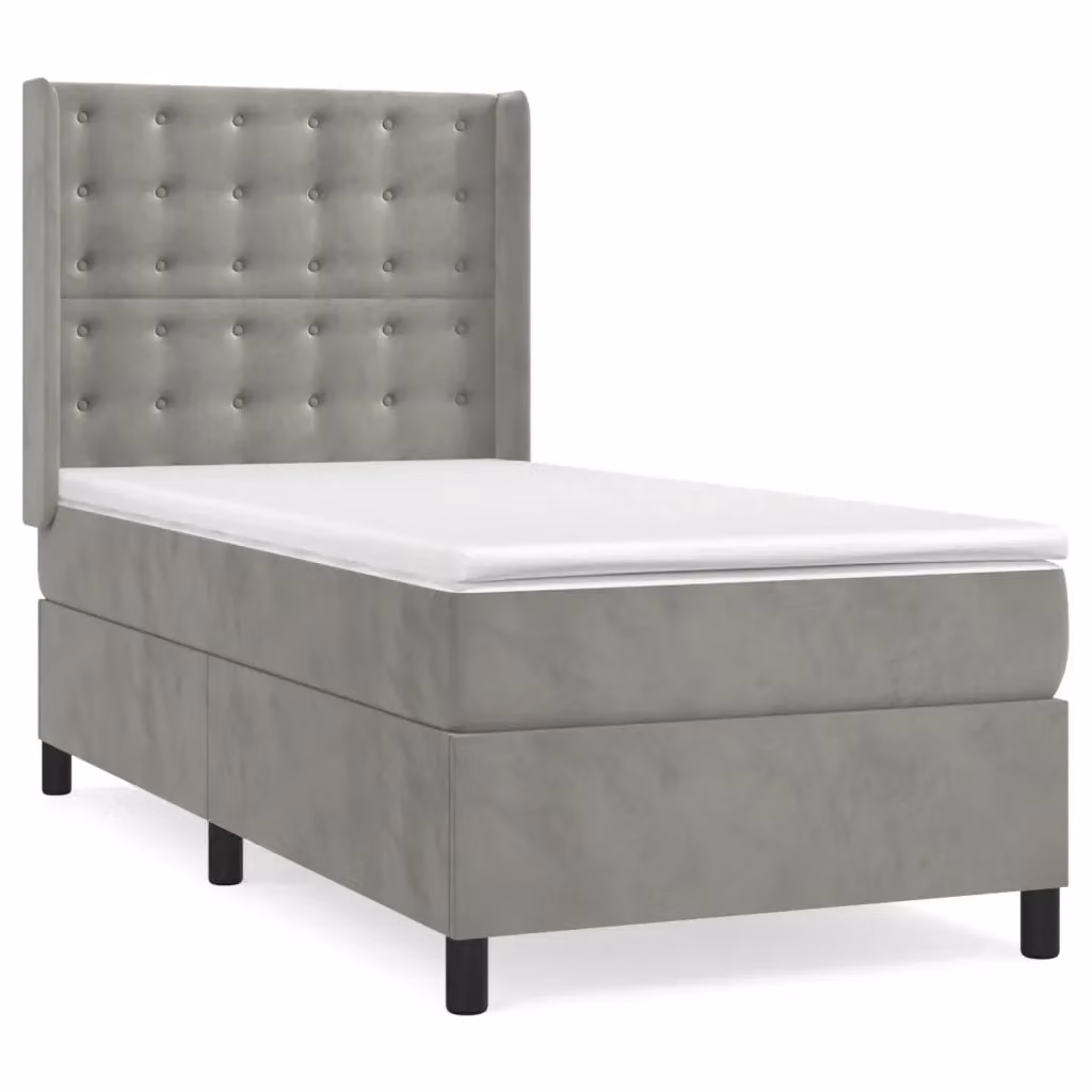 Letto Ibrido vidaXL con Giroletto a Molle e Materasso in Velluto Grigio Chiaro e Bianco, Struttura in Legno di Larice e Metallo, L/P/H: 100 x 200 x 128 cm – 2