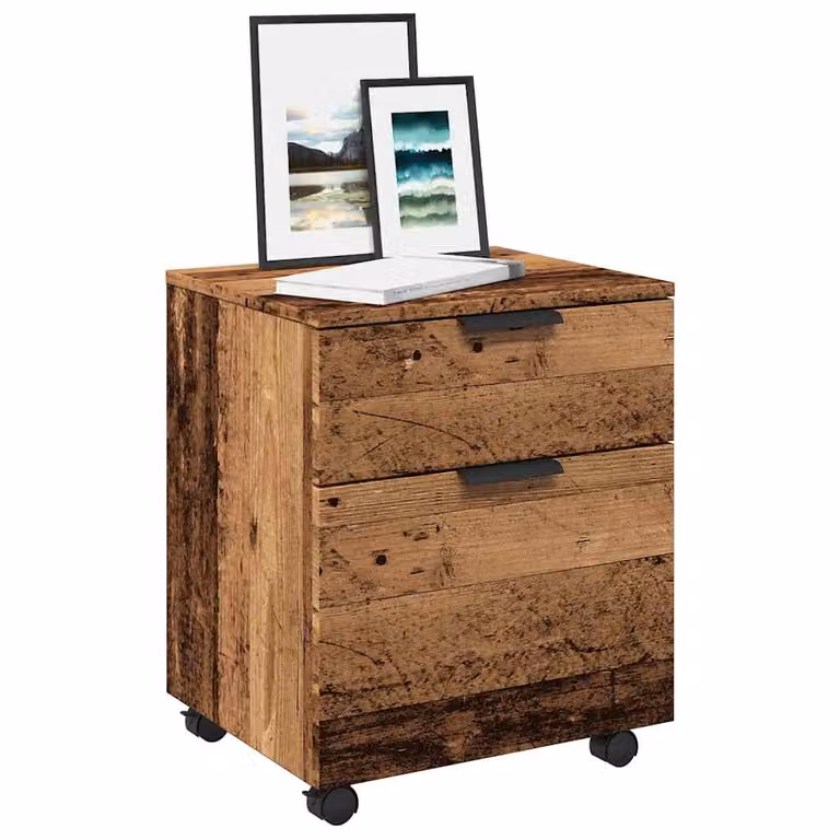 vidaXL Schedario con Ruote in Legno Antico Marrone con Serratura L/P/H: 45 x 38 x 54 cm