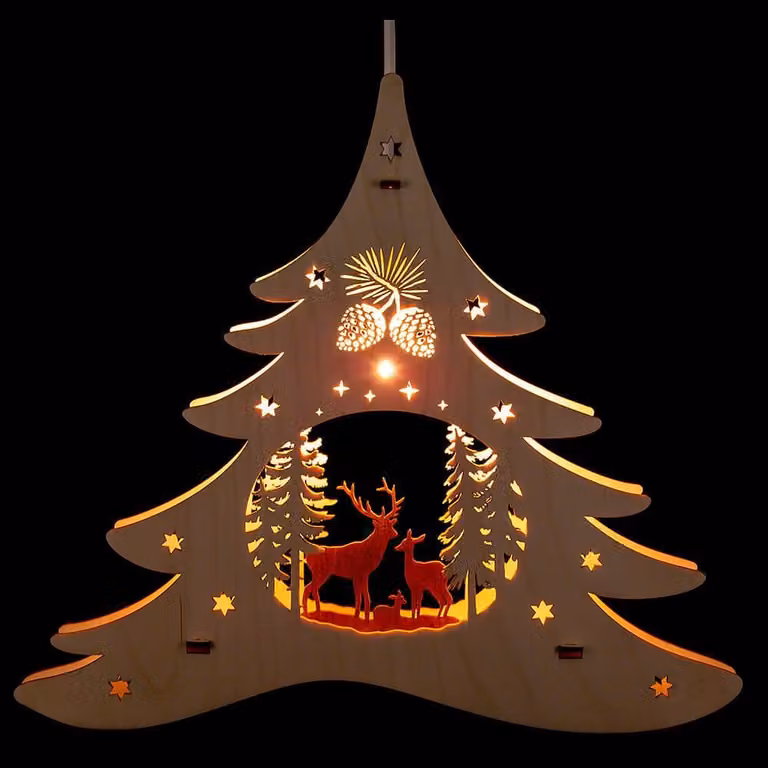 Quadro da finestra abete motivo foresta el. illuminazione LxHxP 31,5x28,5x5cm NUOVO