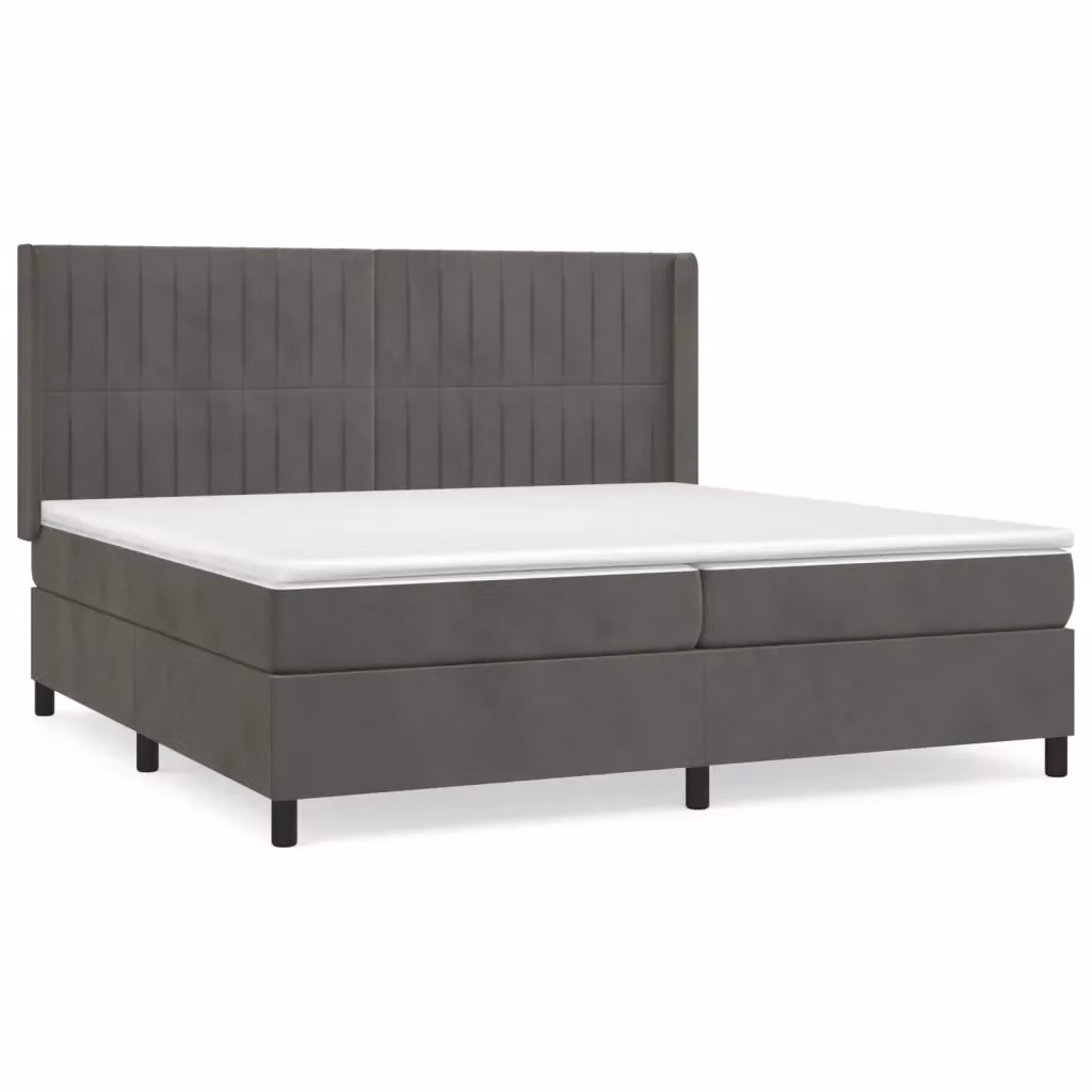 vidaXL Giroletto a Molle con Materasso Ibrido in Velluto Grigio Scuro L/P/H: 200 x 200 x 128 cm – 2