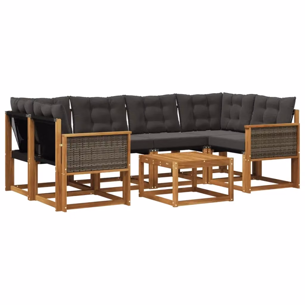 Set di divani da esterno vidaXL in legno di acacia con tavolo da caffè, 7 pezzi, Marrone e Nero – 2