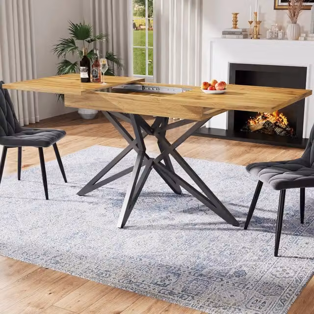 Tavolo da pranzo allungabile WISHDOR con piano in MDF effetto noce e gambe in metallo nero, L/P/H: 120-160 x 80 x 76 cm