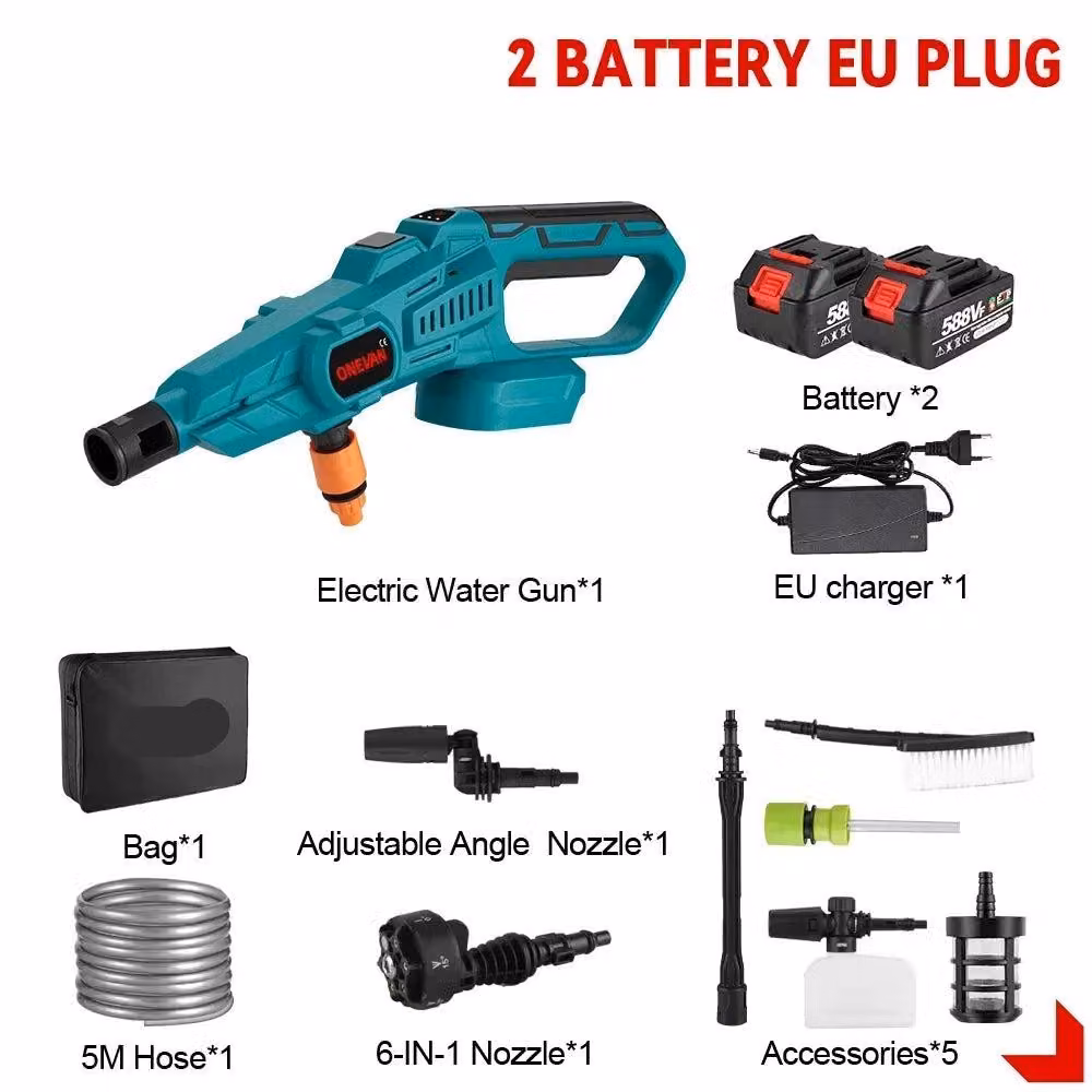 Idropulitrice a batteria - 200 bar - Idropulitrice portatile - Wireless, 3500W - Pistola per schiuma potente - con ugello multifunzione 6-in-1