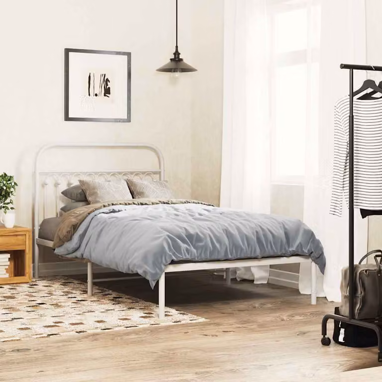 vidaXL Giroletto con Testiera in Metallo Bianco L: 112 cm, P: 207 cm
