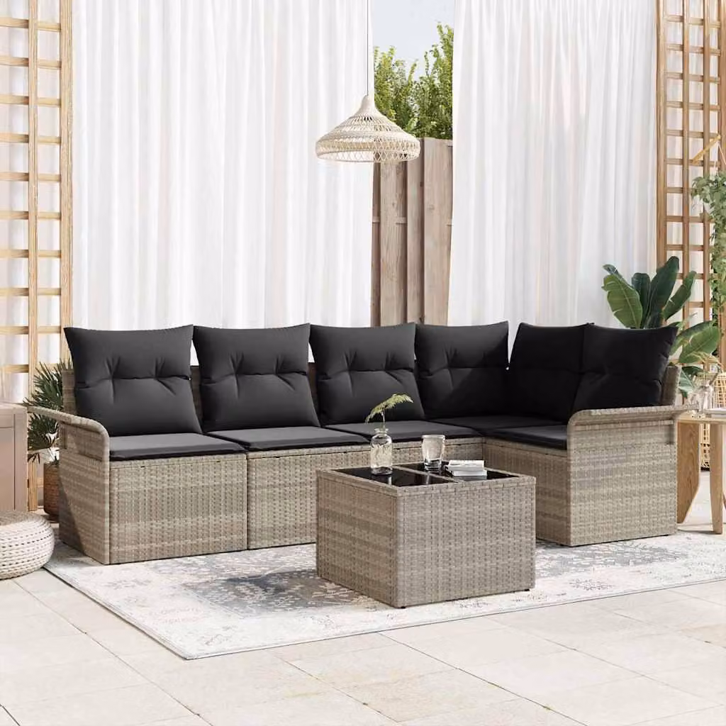 Maison Exclusive - Set Divano da Giardino 6 pcs Grigio chiaro Poly Rattan