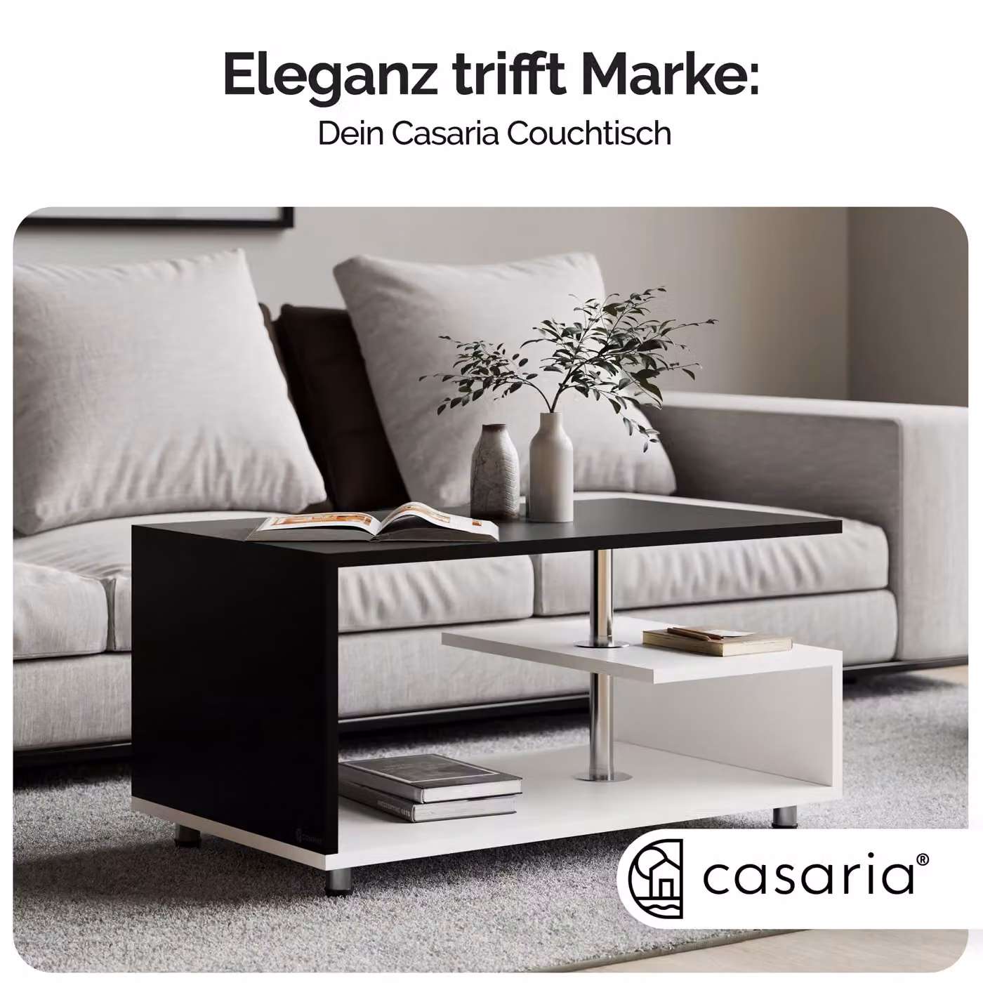 Tavolino Orlando CASARIA Bianco/Nero L: 95 cm, P: 55 cm, H: 50 cm – 4