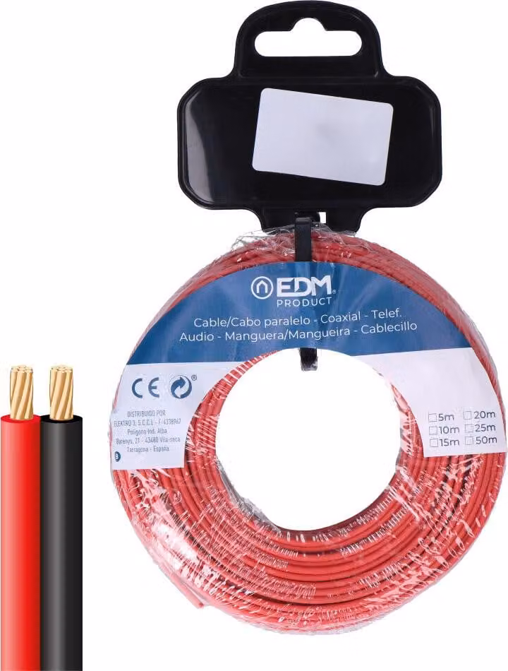 Cavo bobina parallelo 2 x 1,50 mm rosso / nero 50 m (audio)