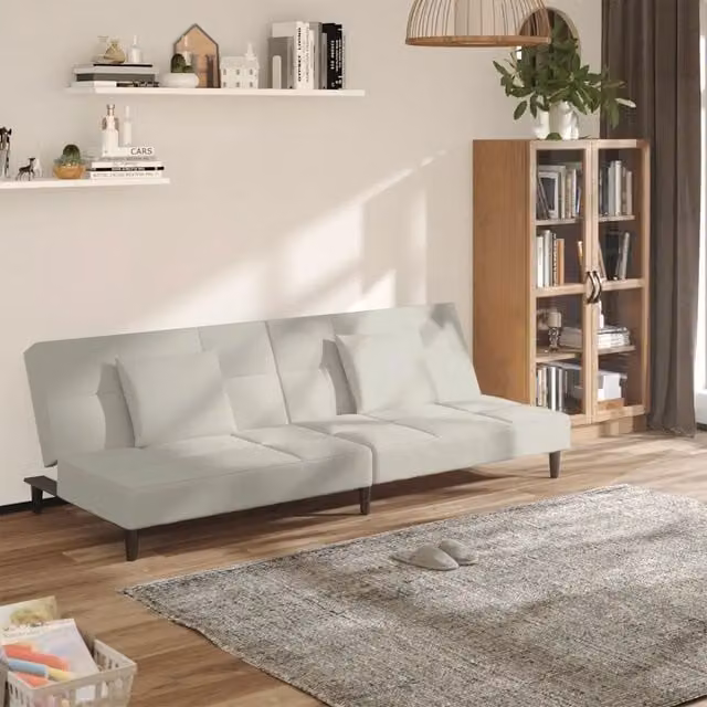 Divano Letto a 2 Posti con 2 Cuscini-Sofa Letto 2 Posti-Daybed Crema in Velluto 915868