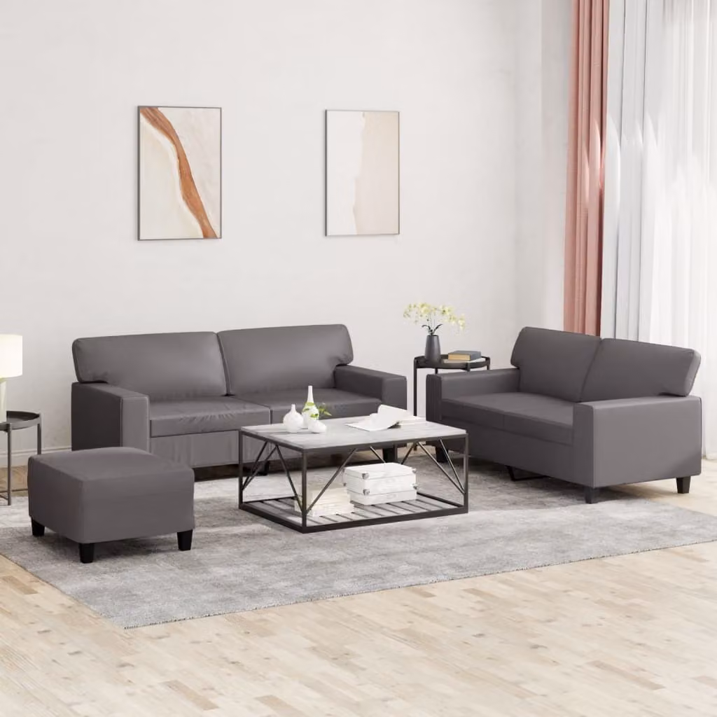 Maison Exclusive - Set divano 3 pezzi in ecopelle grigia
