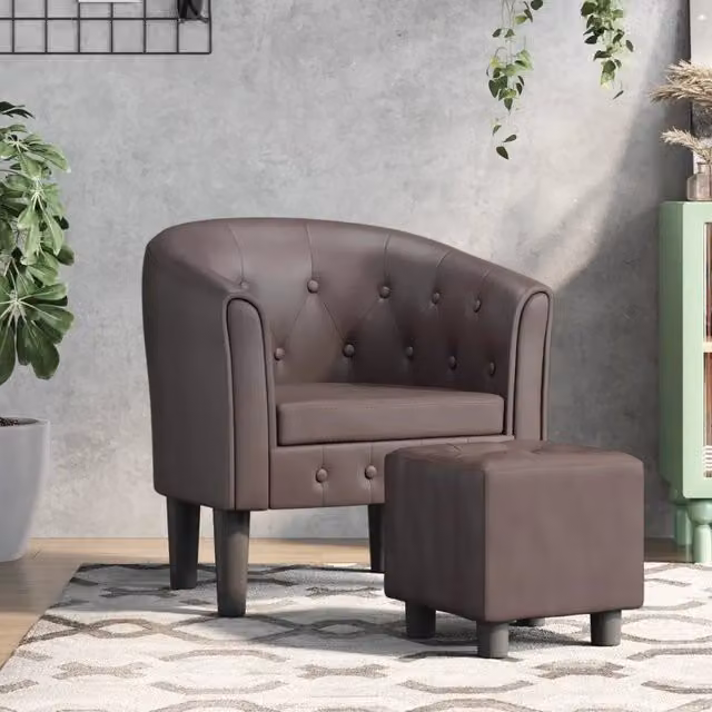 Poltrona a Pozzetto-Poltroncina con Poggiapiedi Marrone in Similpelle 681188