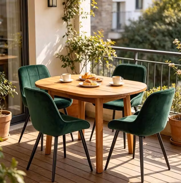 Set 4 sedie da pranzo ULEVR in velluto verde scuro con schienale curvo imbottito e gambe in metallo