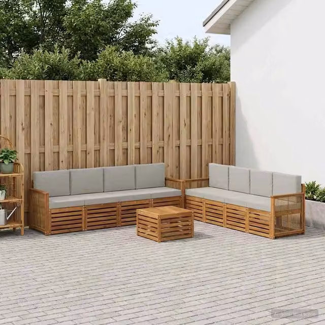 Set di divani da esterno vidaXL in legno di acacia con tavolino e cuscini, Beige e Grigio – 1