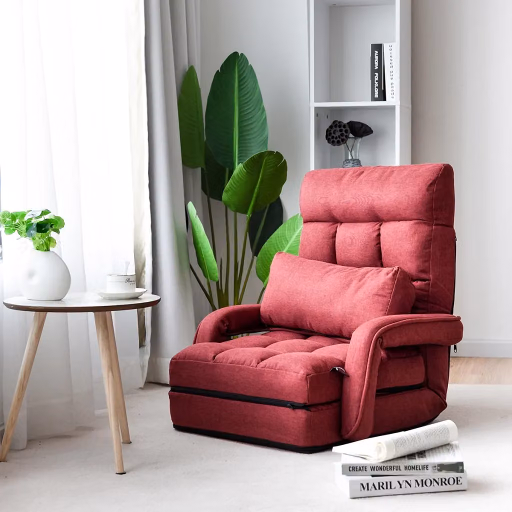 Divano letto pieghevole in tessuto rosso con struttura in metallo e braccioli, regolabile in 5 livelli, L: 173 cm, P: 67 cm, H: 12 cm – 2
