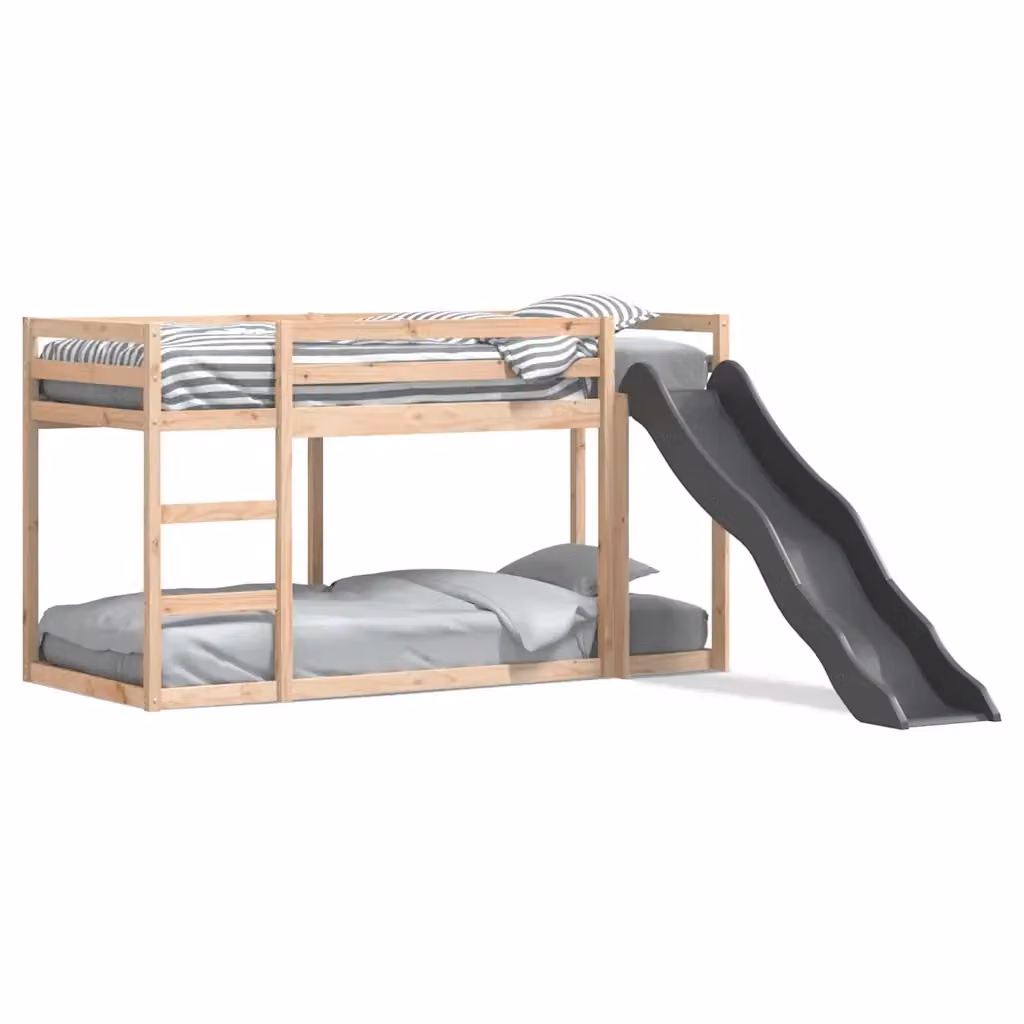 Letto a castello per bambini vidaXL in legno massello di pino con scivolo e scala, stile rustico, L/P/H: 200 x 80 x 113 cm – 2